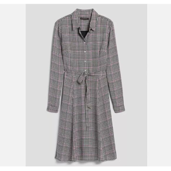 Banana Republic Houndstooth Tailored Plaid Midi Shirt Dress Belted Lined Size 8 - Picture 1 of 5